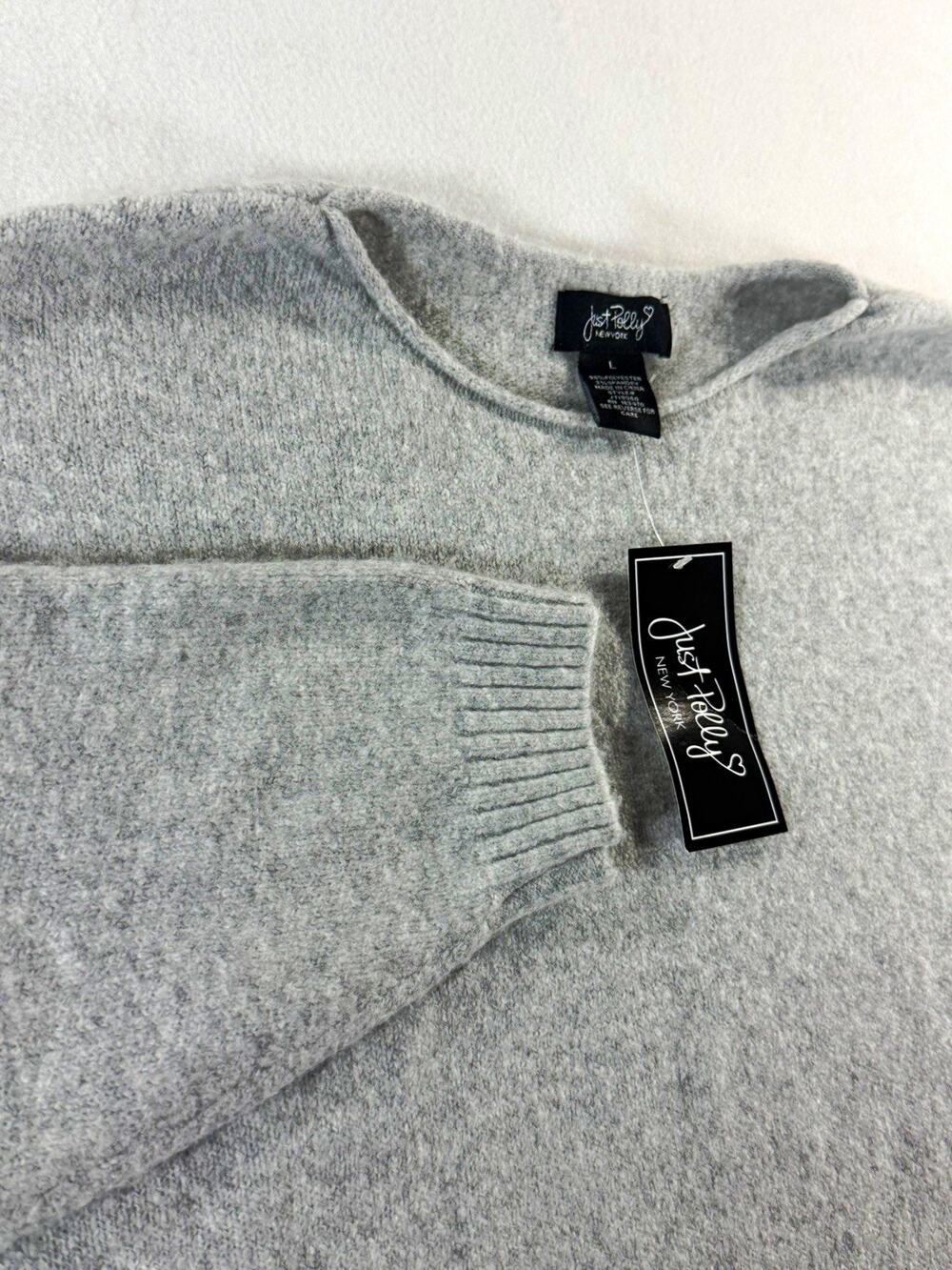 Just Polly New York L Gray Cropped Sweater Boxy NWT